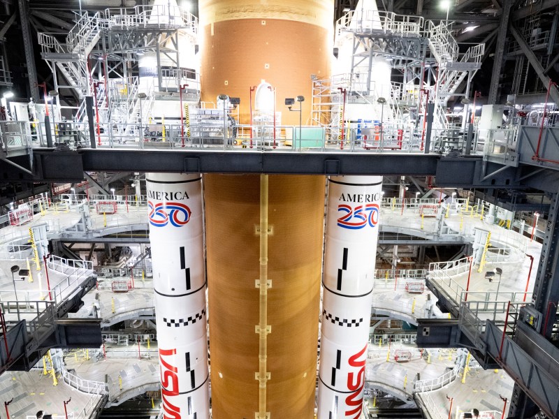 SLS closeup inside VAB
