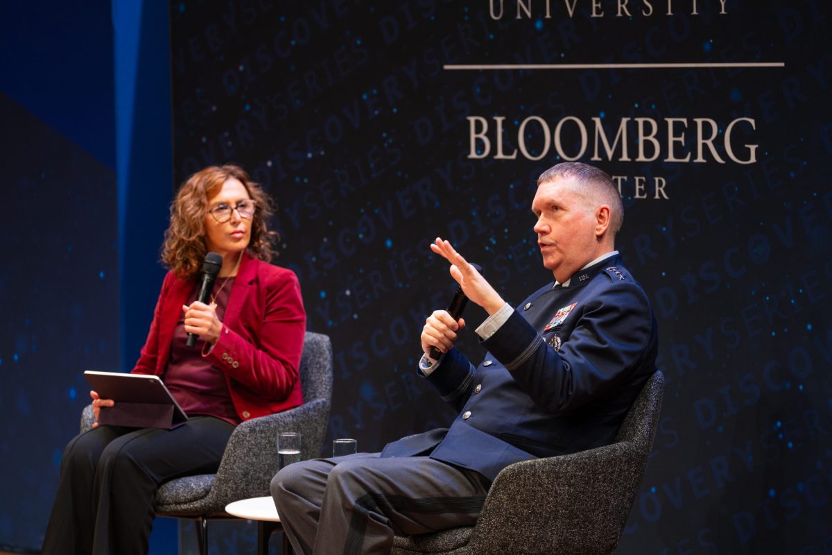Gen. Shawn Bratton spoke with SpaceNews’ Sandra Erwin Jan. 21 at the Johns Hopkins University Bloomberg Center. Credit: Johns Hopkins University Bloomberg Center