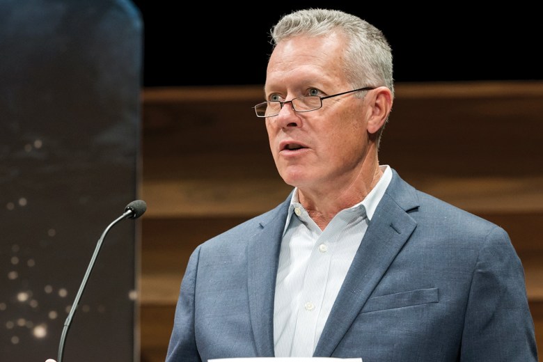 Phil McAlister speaks at the 2025 SpaceNews Icon Awards in December 2025 in Washington, D.C. Credit: Jason Dixson Photography