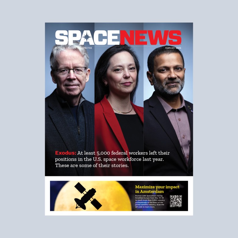 The February 2026 cover of SpaceNews magazine